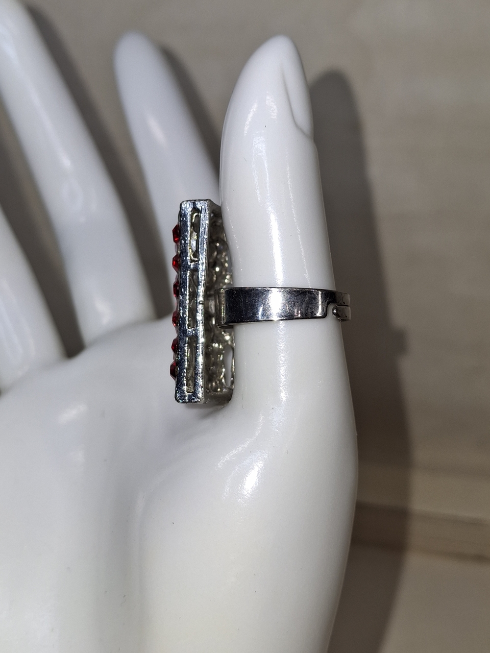 Cocktail Ring - Rectangular Red Crystal Cocktail Ring - Picture 2 of 5